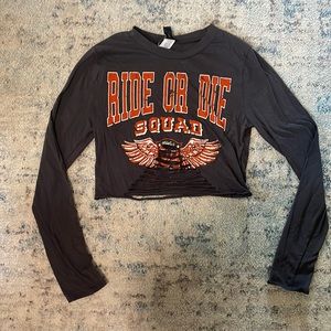 NWT charcoal “ride or die” long sleeve crop top